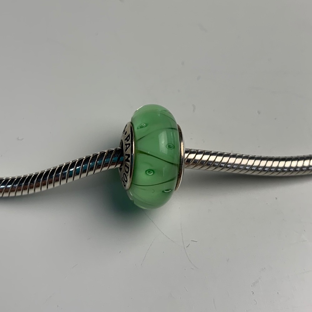 Green, authentic Pandora Murano glass charm